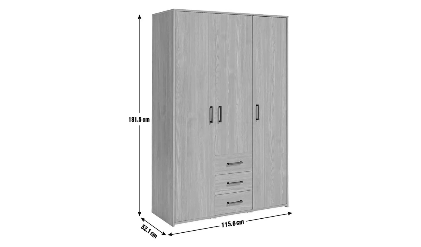 Oslo 3 Door 3 Drawer Wardrobe - Black Oak Effect